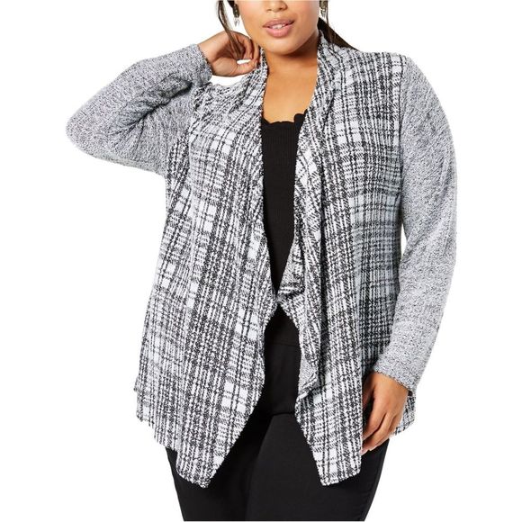 STYLE and Co Womens Jacquard Draped Cardigan, Deep Black, 2X - Picture 2 of 4